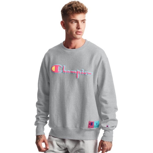 champion reverse weave chenille logo pink hoodie